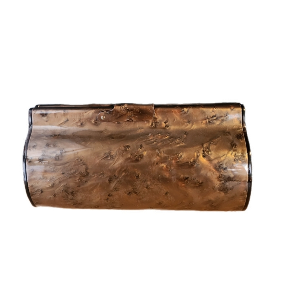 RARE VINTAGE ORIGINAL WILARDY BROWNISH PEARLIZED TORTOISE SHELL LUCITE CLUTCH - Picture 2 of 7